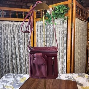 Burgundy Leather Crossbody Bag with Adjustable Strap
